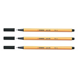 Kit Com 3 Caneta Hidrográfica Stabilo Point 88 Preto 0.4mm Cor Do Exterior Laranja