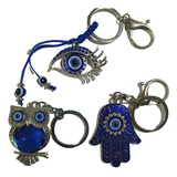 Kit Com 3 Chaveiros Esotérico Da Sorte Olho Grego E Coruja!