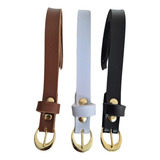 Kit Com 3 Cintos Finos Feminino Fivela Dourada