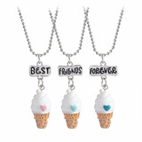 Kit Com 3 Colar Sorvete Cordão Melhores Amigos Best Friends