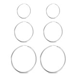 Kit Com 3 Pares Argolas Grandes 20mm/26mm/36mm Prata 925