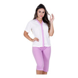 Kit Com 3 Pijama Bermuda No Joelho Blusa Camisa Com Botão Abre Decente Serve Para Hospital Pós Parto Cirurgia Pescador