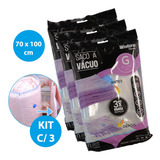 Kit Com 3 Sacos A Vácuo Grande Mala Roupa Viagem 70 X 100 Cm