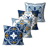 Kit Com 4 Capas Para Almofadas Decorativas Azulejo Português