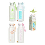 Kit Com 4 Garrafas Squeeze Vidro Com Tampa E Alça 350ml