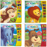 Kit Com 4 Livros Sonoros Infantis - Blu Editora - Conhecendo Os Sons Da Fazenda E Da Floresta: Macaco / Macaquinho - Leão / Leãozinho - Elefante / Elefantinho - Cachorro / Cachorrinho