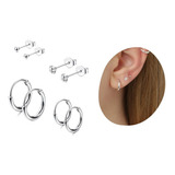 Kit Com 4 Pares De Brincos Cartilagem Piercing Prata 925