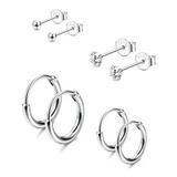 Kit Com 4 Pares De Brincos Cartilagem Piercing Terceiro, Quarto Furo Prata 925