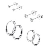 Kit Com 4 Pares De Brincos Cartilagem Piercing Terceiro, Quarto Furo Prata 925