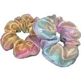Kit Com 4 Scrunchies Holográficas 