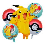 Kit Com 5 Balão De Festa Pokemon Pikachu E Pokebola