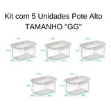 Kit Com 5 Potes Alto Com Travas 4,3 Litros Nitron Cor Transparente