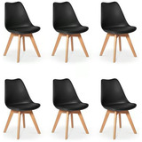 Kit Com 6 Cadeiras Leda Preta - Charles Eames Com Almofada