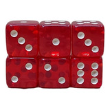 Kit Com 6 Dados, Translucido, Para Jogo, Cor Vermelha 16mm