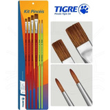 Kit Com 6 Pincéis Tigre Tinta Óleo Ou Acrílica - Conj. 6235