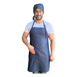 Kit Com Avental + Touca Garcom Jeans Liso Padaria Bar Food 