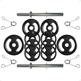 Kit Com Barras De Halteres E Anilhas De Ferro Fundido 16 Kg
