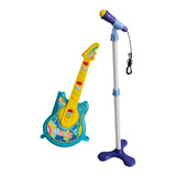 Kit Com Guitarra E Microfone Musical Infantil Importway Cor Azul
