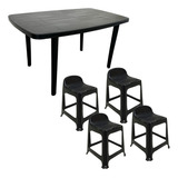 Kit Com Mesa Retangular Desmontável E 4 Banqueta Com Encosto