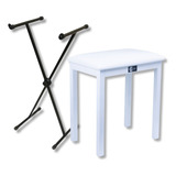 Kit Com Suporte Saty Em X Para Teclado 2020 + Banqueta