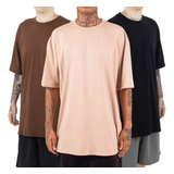 Kit Com3 Camisas Lisas Oversized Streetwear Camiseta Unissex