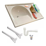 Kit Combo Tanque Para Lavanderia Com Bancada Fibra Sintetica