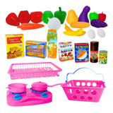 Kit Comidinha Brinquedo Cesta Fruta Legume Cozinha 30 Itens