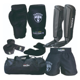 Kit Completo Black Muaythai Luva Canel Short Bolsa