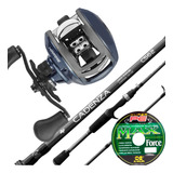 Kit Completo Carretilha Marine Vt5 + Vara Carbono + Linha 