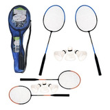 Kit Completo Jogo Badminton 2 Raquetes + 3 Petecas + Bolsa 