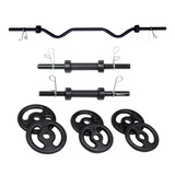 Kit Completo Musculação Barra W, 40kg De Anilhas E Presilhas