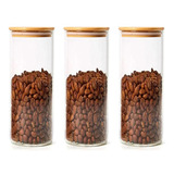 Kit Conjunto 3 Potes De Vidro Hermético 1300ml Tampa Bambu