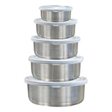 Kit Conjunto 5 Potes Herméticos Para Alimentos Inox C/ Tampa
