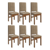 Kit Conjunto 6 Cadeiras Zamarchi Encosto Suede Canela Cacau