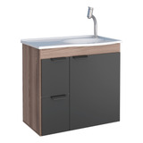Kit Conjunto Banheiro Gabinete Com Cuba Lavabo Balcão Preto