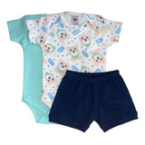 Kit Conjunto Bebê - 2 Body Manga Curta E 1 Shorts