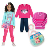 Kit Conjunto + Blusa De Lã + Bolsa Infantil Menina 1 A 12