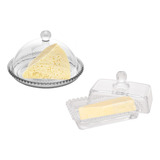 Kit Conjunto Café Manteigueira + Queijeira Vidro Luxo Tampa