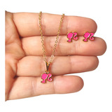 Kit Conjunto Colar Brinco Barbie Infantil Banhado A Ouro 18k