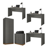 Kit Conjunto Completo Escritório 5 Peças Cubic Cinza Caemmun