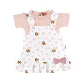 Kit Conjunto De Bebê Menina Body Manga Curta E Jardineira 
