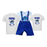 Kit Conjunto Fantasia Lilo Stitch Bebê + Camiseta Pai E Mãe