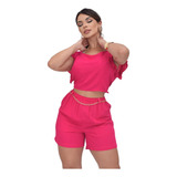 Kit Conjunto Feminino Cropped Blusa E Short Lançamento Moda