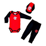 Kit Conjunto Flamengo Body Calça E Boné Oficial