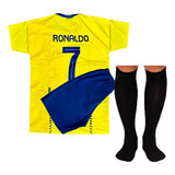Kit Conjunto Futebol Infantil Al Nassr Cr7 + Com Meião Preto