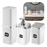 Kit Conjunto Lavabo 3 Pçs Porta Escovas Dispenser E Algodao