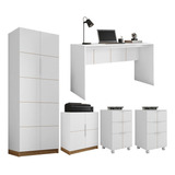 Kit Conjunto Para Escritório 5 Peças Cubic Branco Caemmun