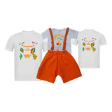 Kit Conjunto São João Festa Junina Bebê + Camiseta Pai E Mãe