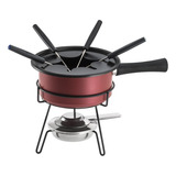 Kit Conjunto Serviço Aparelho De Fondue Panela Vermelho 1l