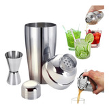 Kit Coqueteleira Inox Dosador E Coador Caipirinha Drinks